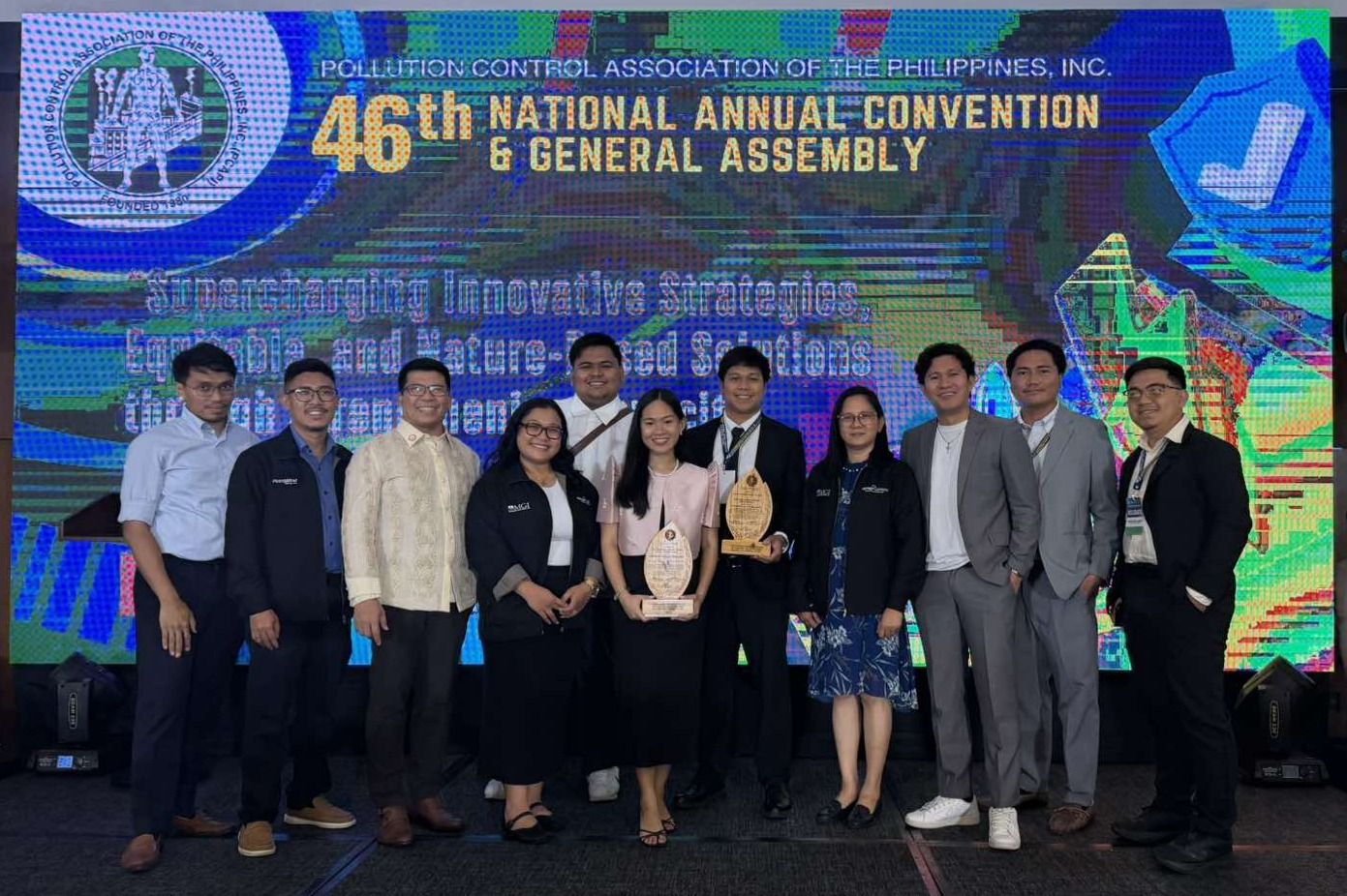 SJGEC representatives PGEC AVP Yrel V. Ventura (3rd from left) and Andreana Cole R. Bravante (6th from right), together with PCOs of other PGEC companies, attended the awarding ceremony on May 20, 2026 during the 46th PCAPI National Annual Convention and General Assembly in Puerto Princesa, Palawan.